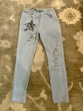 Light Gray Women's joggers with Star Sequin Detail size. M.  Gigi Moda